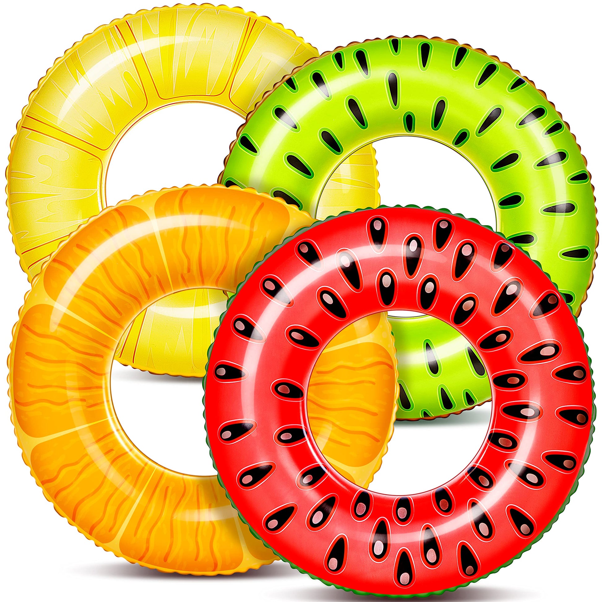 Sloosh 4 Pack Inflatable Pool Floats Fruit Tube Rings, Fruit Swim Tubes, Pool Floaties Toys, Beach Swimming Party Toys For Kids And Adults