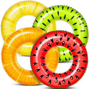 Sloosh 4 Pack Inflatable Pool Floats Fruit Tube Rings  Fruit Swim Tubes  Pool Floaties Toys  Beach Swimming Party Toys for Kids and mature-themeds (Fruit)