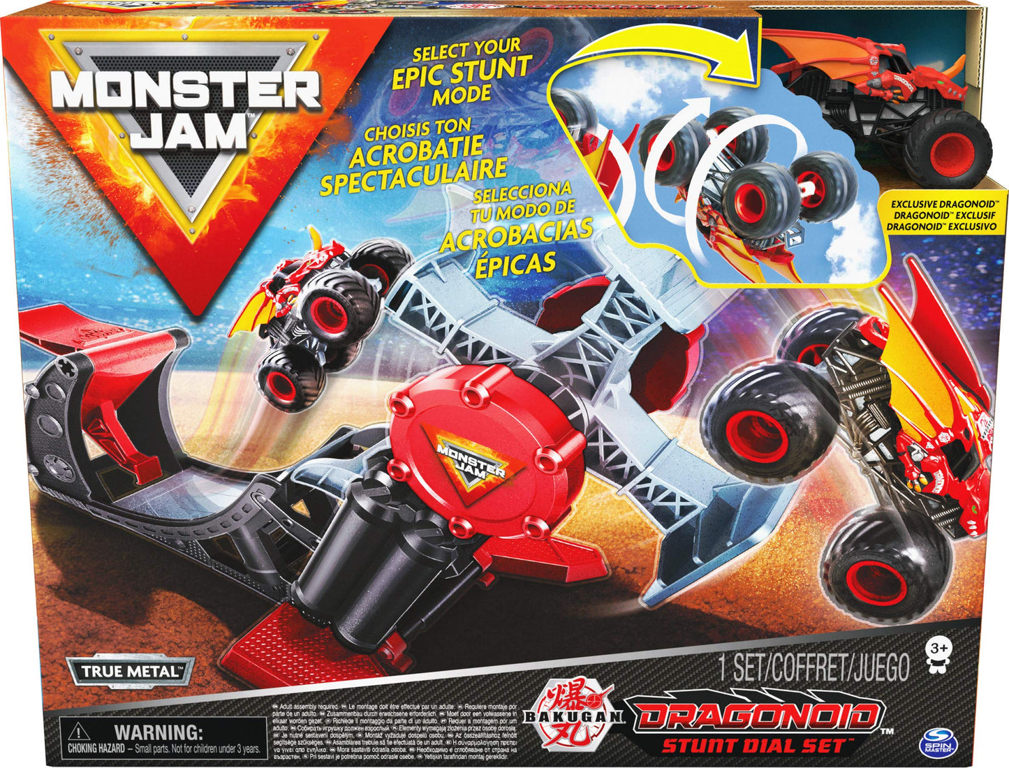 Monster Jam Bakugan Dragonoid Stunt Dial Playset - Includes 1:64 Scale Die-Cast Truck, Plastic, Model 6060862