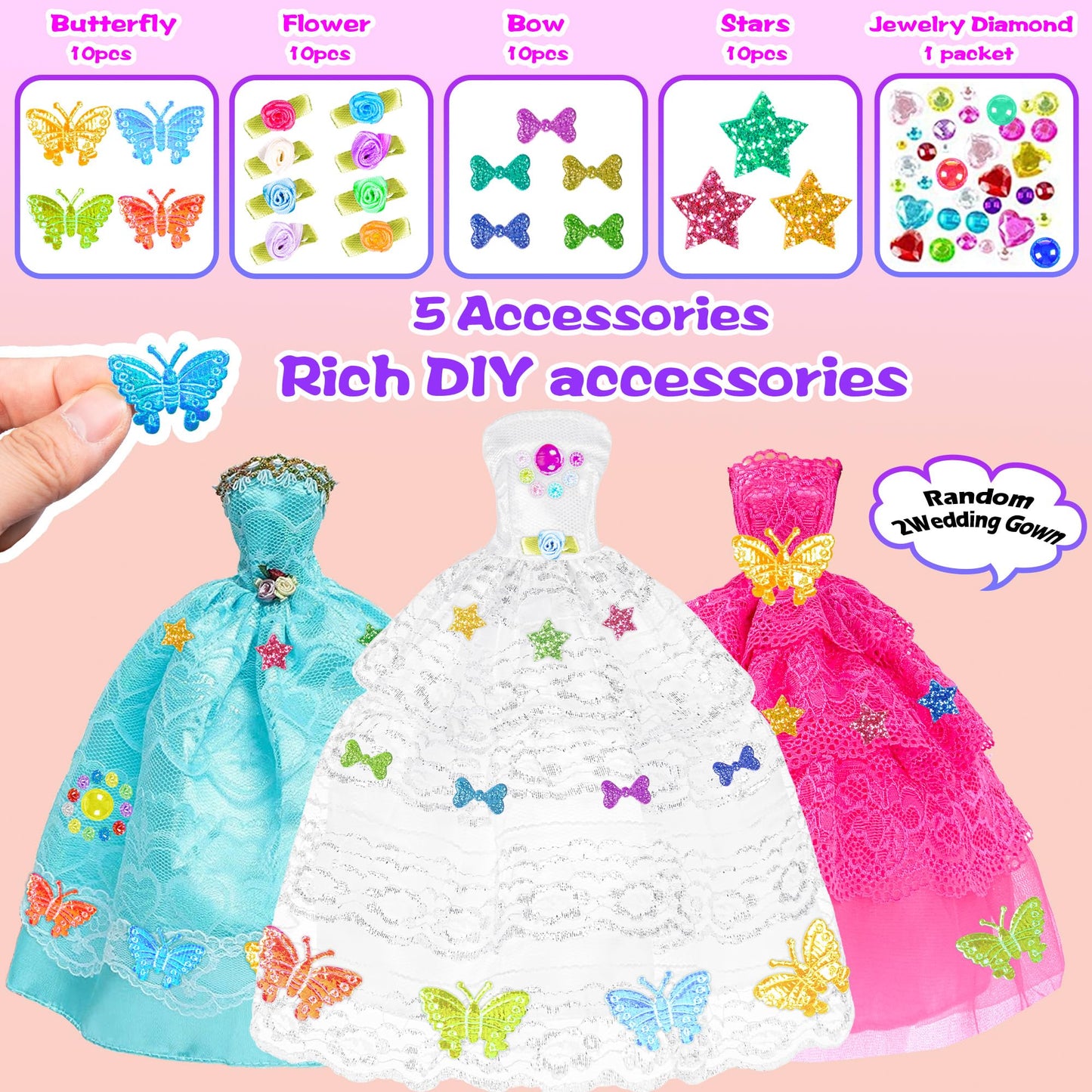 Ibayda 139Pcs 11.5 Inch Girl Doll With Doll Closet Wardrobe Clothes And Accessories Including Doll, Wedding Dress, Outfits, Shoes, Hangers, Bags, Necklaces And Diy Stickers (Include One Doll)