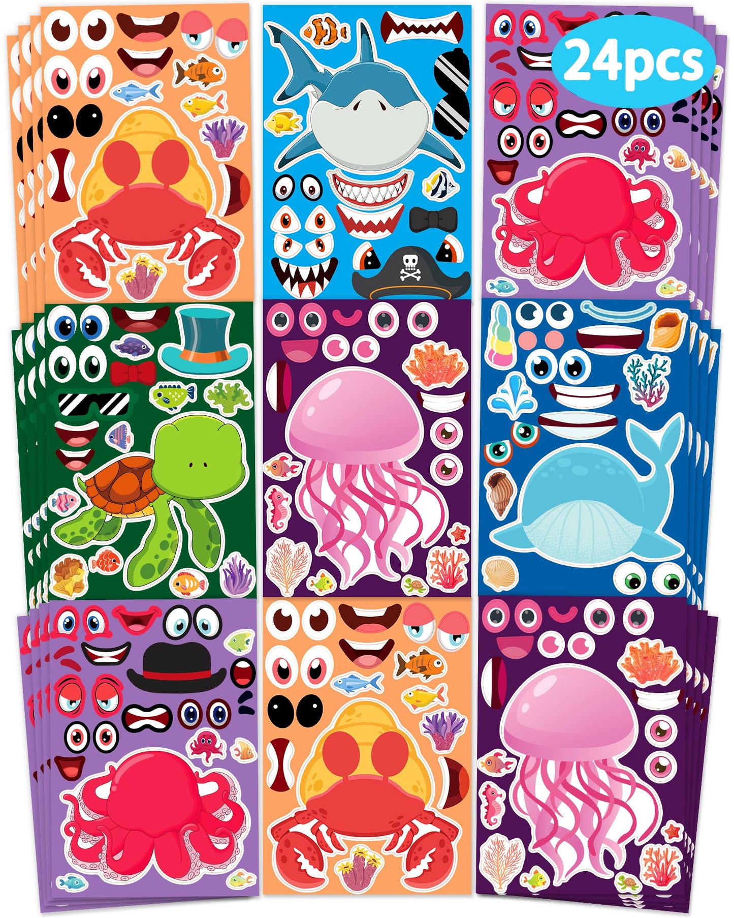 24 Pcs Make Your Own Sea Animal Sticker Sheets For Kids With Animal Party Favors Face Stickers For Kids Crafts Activities Gift B