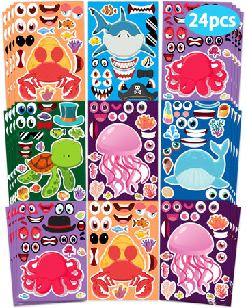 24 Pcs Make Your Own Sea Animal Sticker Sheets For Kids With Animal Party Favors Face Stickers For Kids Crafts Activities Gift B