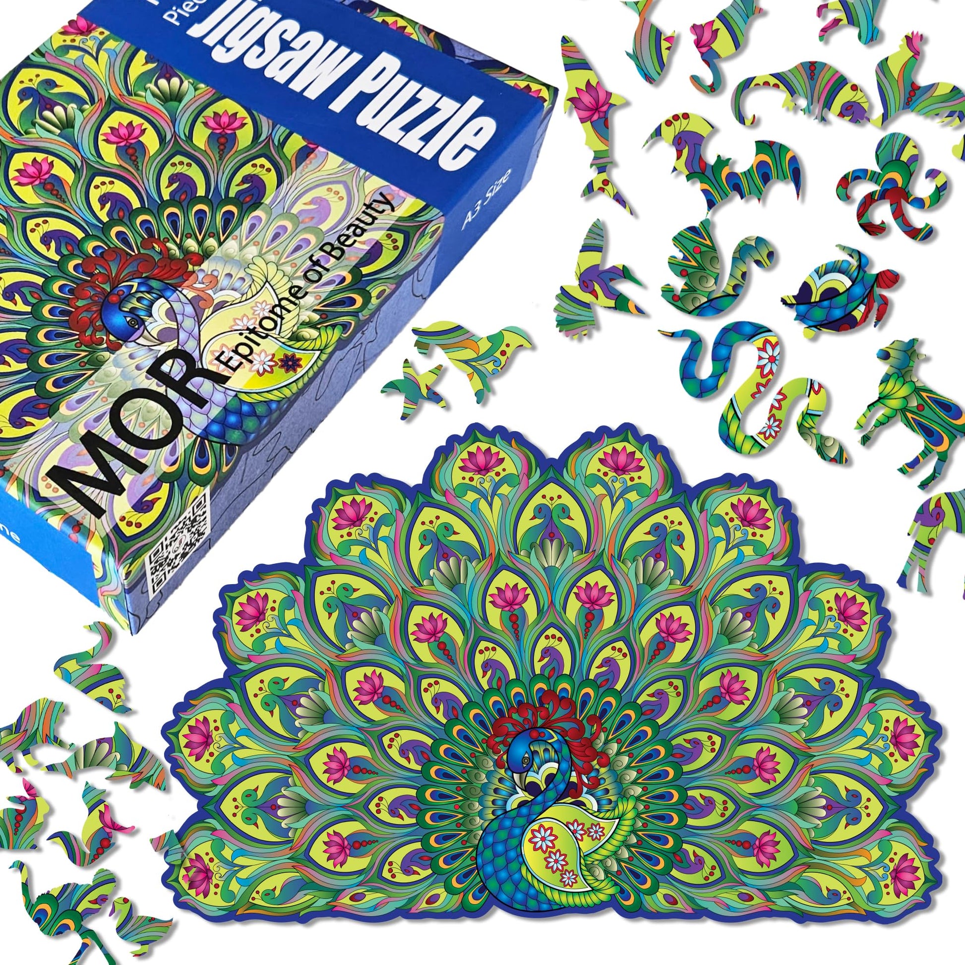 Ambiyaa Peacock| Wooden Jigsaw Puzzle For Kids & Adults | 31 Unique Animal Shape Pieces | Challenging And Educational Puzzle Gam