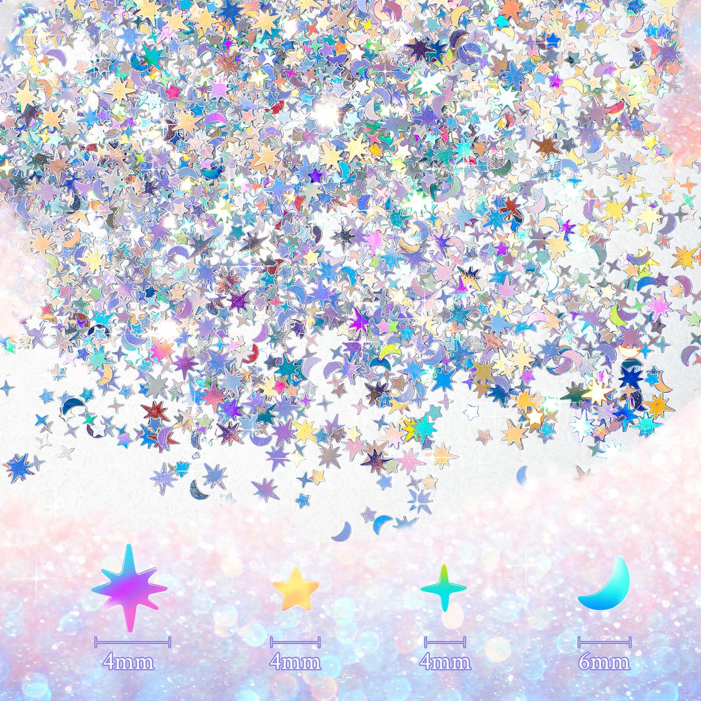 60 g/ 2.1 oz Holographic Star and Moon Table Confetti Iridescent Metallic Glitter Foil Confetti Sequin Star Moon Scatter for Hal