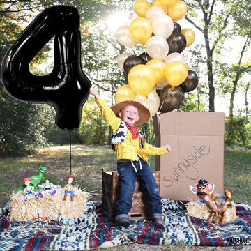 Katchon, Black Number 4 Balloons - Giant, 40 Inch | Black 4 Balloon Number, 4Th Birthday Decorations Boy | 4 Year Old Balloon, 4Th Birthday Decorations For Boys | Halloween Birthday Party Decorations