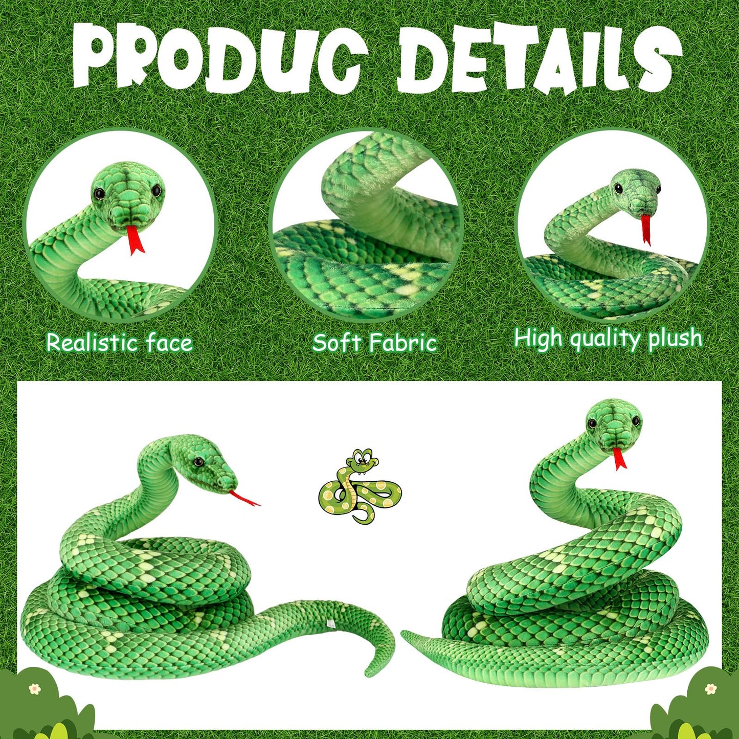 Hiboom Giant Snake Plush Large Stuffed Animal Snake Realistic Stuffed Snake Lifelike Plush Snake Toy Gifts For Birthday Hallowee