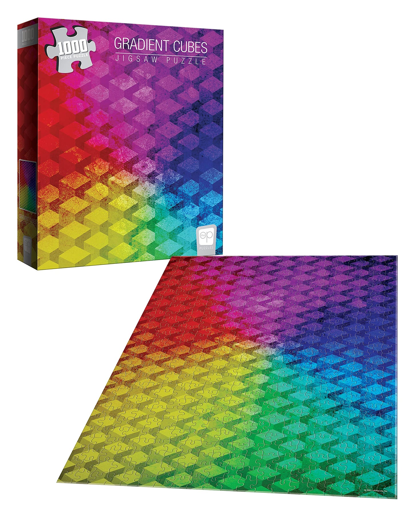 The Op Games Gradient Cubes 1000 Piece Jigsaw Puzzle | Vivid & Colorful Cubic Design Puzzle Featuring Rainbow Colors & Hues | Puzzles For All Ages - Kids To Adults