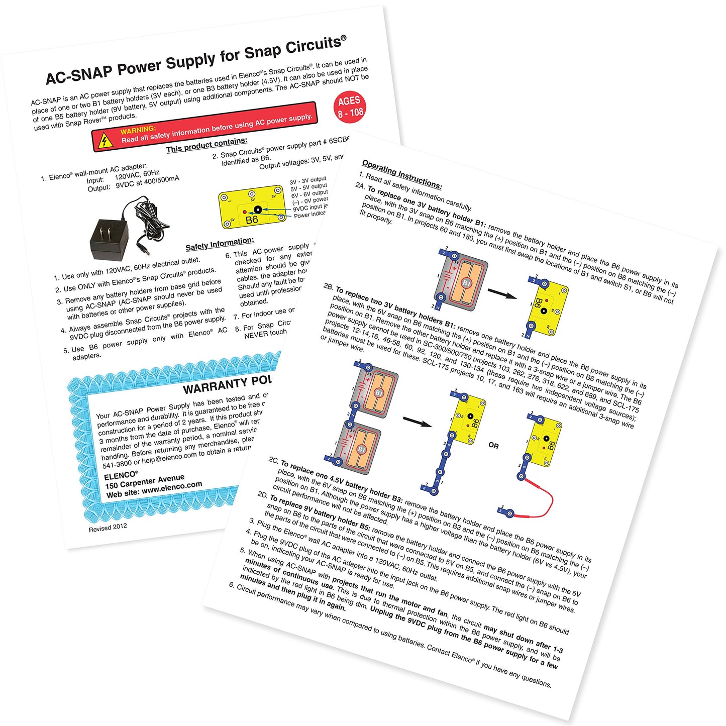 Snap Circuits Battery Eliminator - AC-SNAP Model, Medium Size, Durable Plastic Material