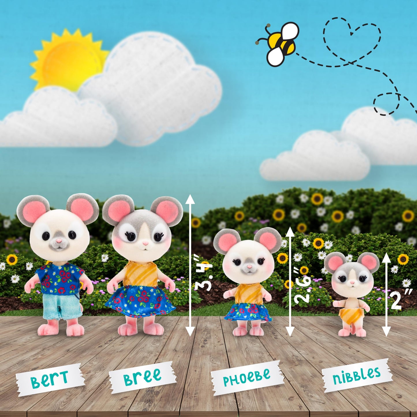 Honey Bee Acres The Cheddars Mouse Family, 4 Miniature Doll Figures, Small