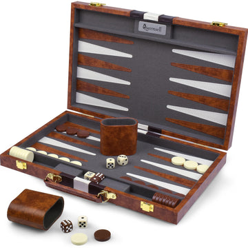Large Backgammon Sets For Adults - Classic Board Games For 2 Players Adults And Kids - Premium Backgammon Set 15 Inch Board And 32 Backgammon Pieces In Quality Pu Leather Case - Gift For Man