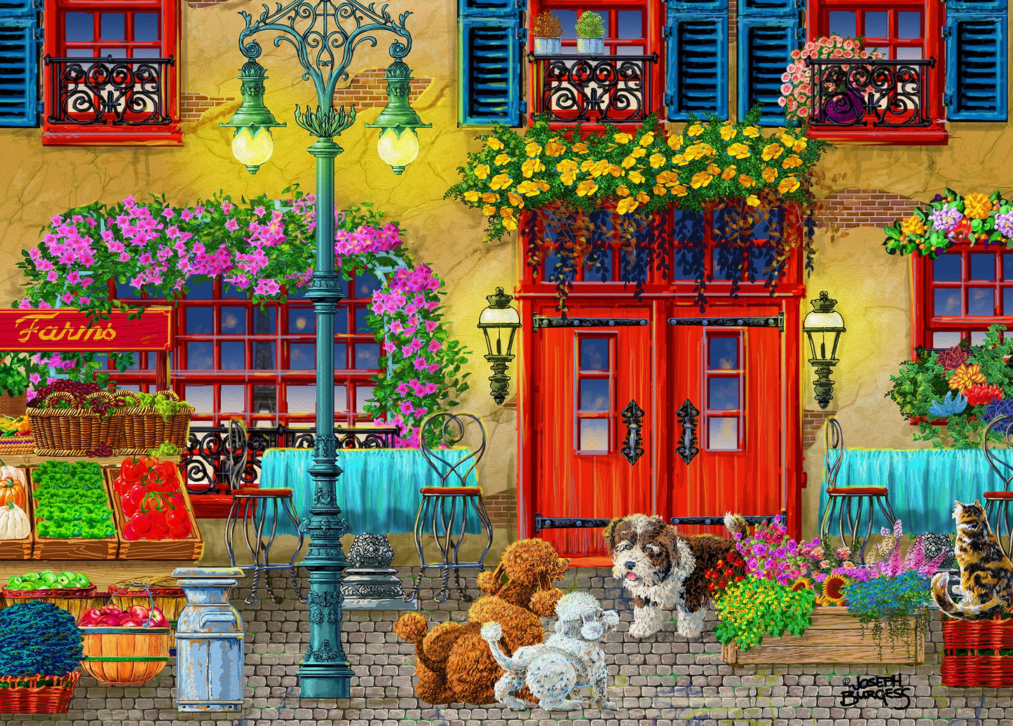 Artist Joseph Burgess - 300 Piece Puzzles for mature-themeds - Fall Joy in The Town - Jigsaw Puzzles Large Piece
