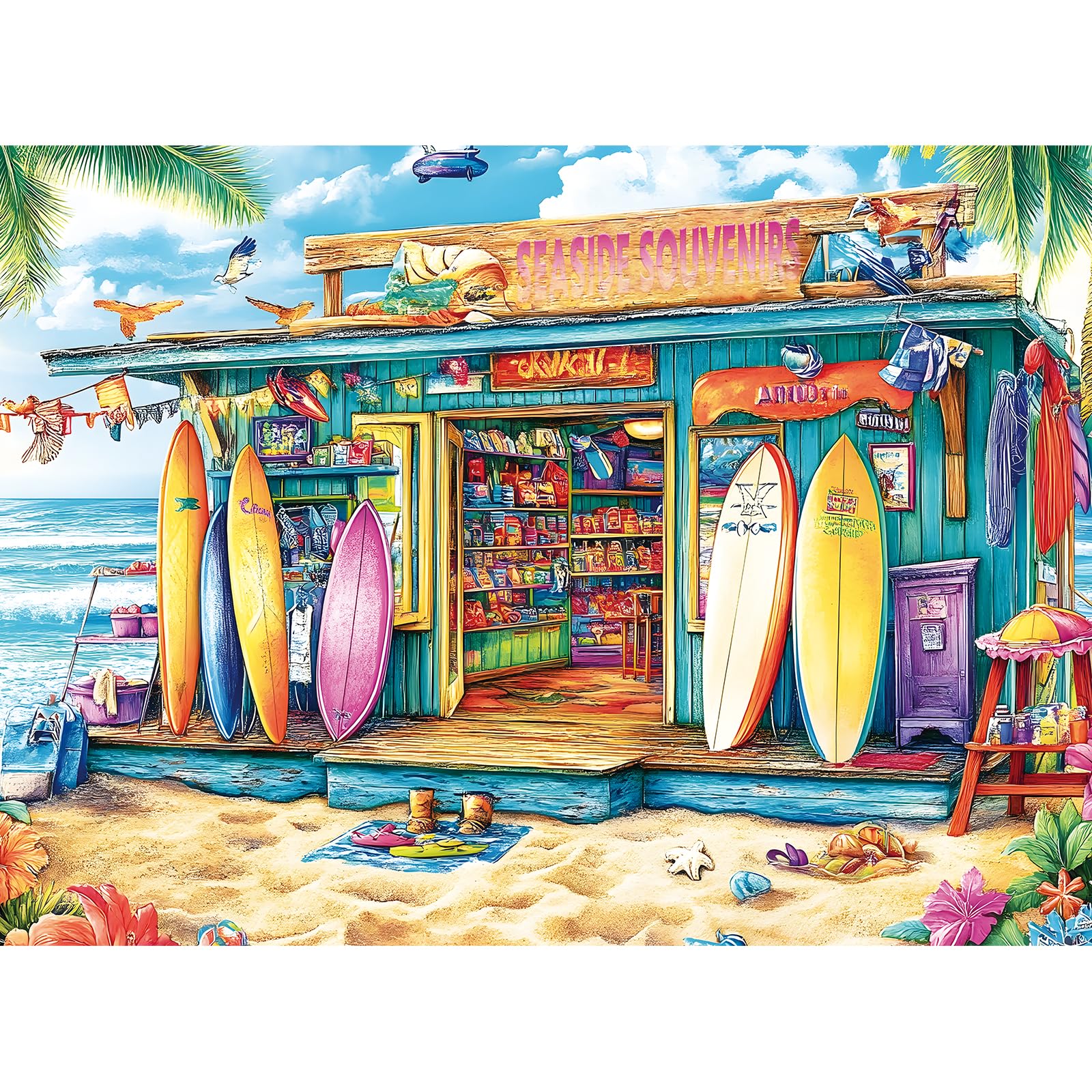 500 Piece Puzzles for mature-themeds  Seaside Souvenir Shop Jigsaw Puzzle with Surfboards  mature-themed Jigsaw Puzzle for Relaxation and Gift  Coastal Scene Puzzle Game for mature-themeds  Kids and Seniors  20.5  x 15 