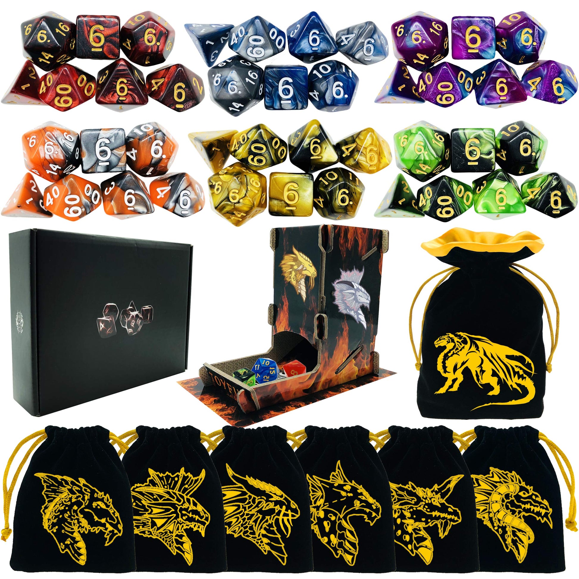 TOYFUL 6 Sets Double-Colors DND Dice Polyhedral Dungeons and Dragons DND RPG MTG Table Game Dice Bulk with Seven Free Drawstring