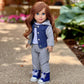 Tomboy - 4 Piece 18 Inch Doll Outfit - Jeans Jacket, Grey Sweatpants, T-Shirt Boots. ( Dolls Not Included)