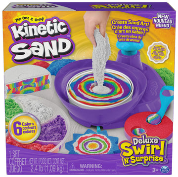 Kinetic Sand, Deluxe Swirl N Surprise Playset, 2.5lbs of Play Sand (Red, Blue, Green, Yellow, White and Purple), 4 Tools, Sensor