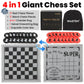Giant 4 in 1 Chess Set Jumbo Chess & Giant Checkers & Large Tic Tac Toe  Giant Chess Board Game for Kids mature-themeds Including 2 Extra Queen Large Checkers Rug Game Mat  Indoor Outdoor Games Camping Party