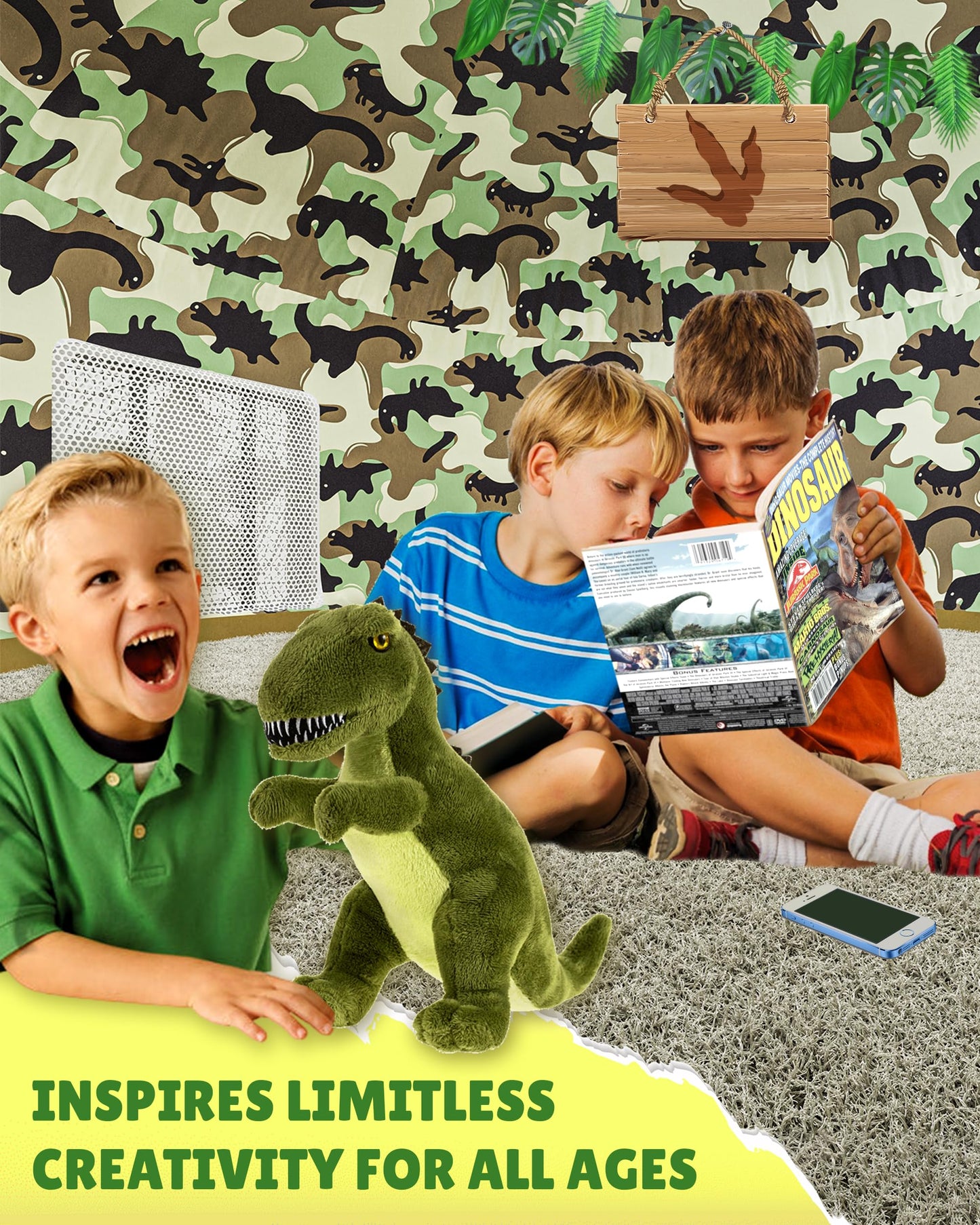 Skywin Inflatable Tent for Kids (Dino-Camo), Classic Inflatable Air Tent for Kids Sets Up and Stores Away in Seconds, Improved B