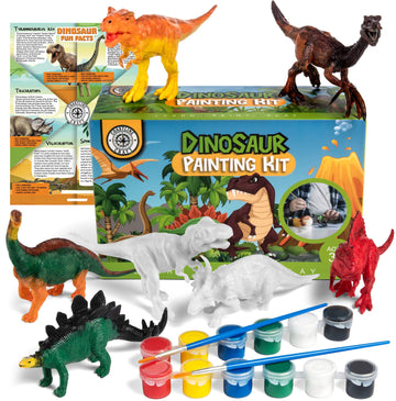 Stem.Org Dinosaur Painting Kit For Kids With Dino Trivia-Dinosaur Crafts For Kids Ages 3-5 + W/ 2T-Rex Dinosaur Set - Screen Free, Educational Dinosaur Gifts For Boys, Dino Art Projects For Kids 4-6