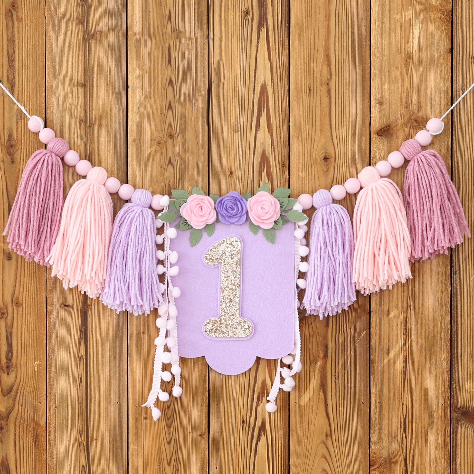HODIHIWI Handmade Wildflower 1st Birthday High Chair Banner Purple Pink Flower Theme Party Decoration For Girls Wall Hangings De