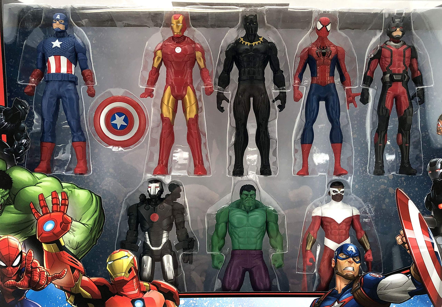 Hasbro Marvel Avengers Action Figures Set - 8 Piece Plastic Collection, Includes Iron Man, Hulk, Captain America & More, Black