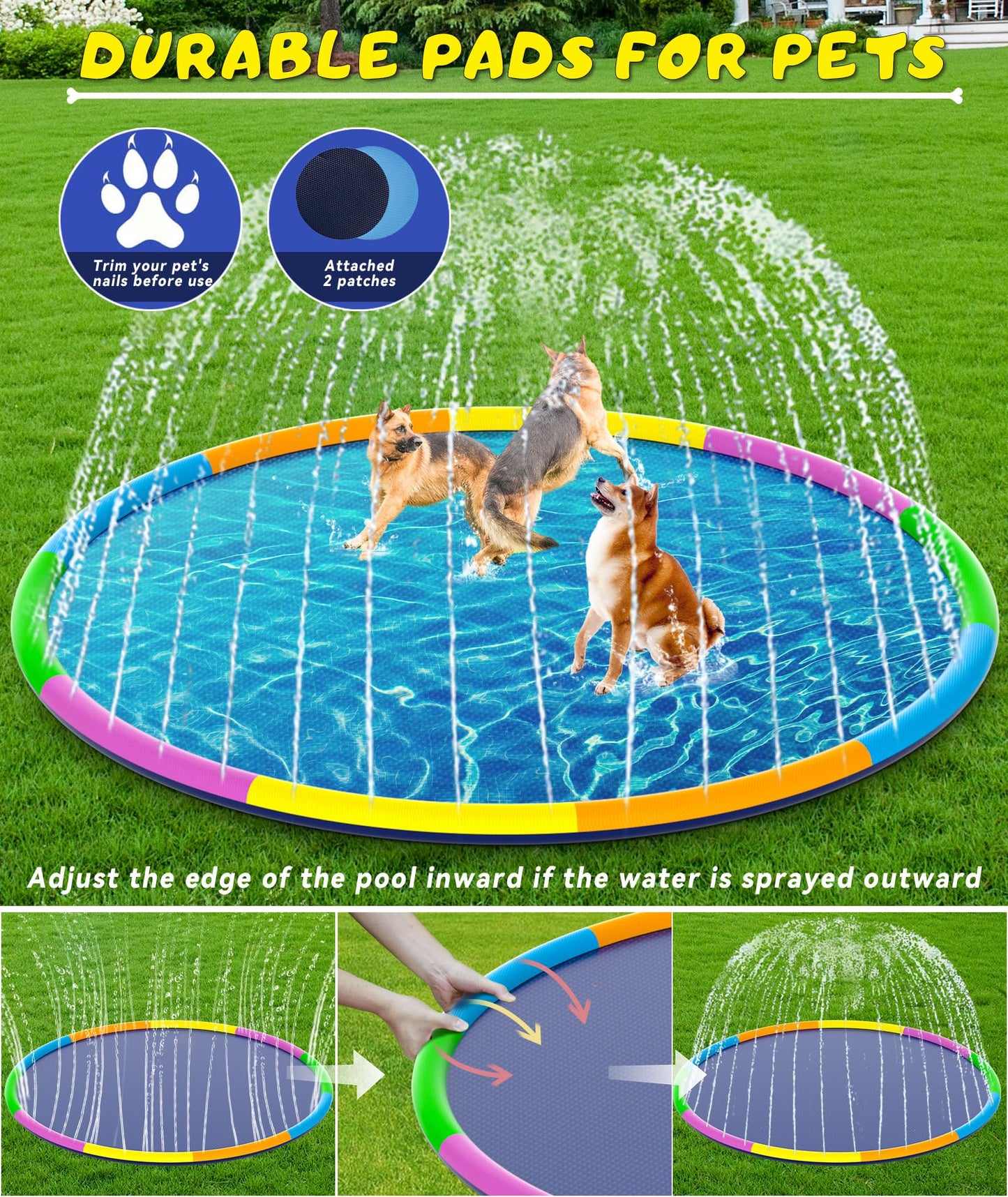 Epn Splash Pad, 16.4Ft Size Extra Large Sprinkler Play Mat For Dogs & Kids, Thicker Pool Summer Outdoor Water Toys Fountain Pad