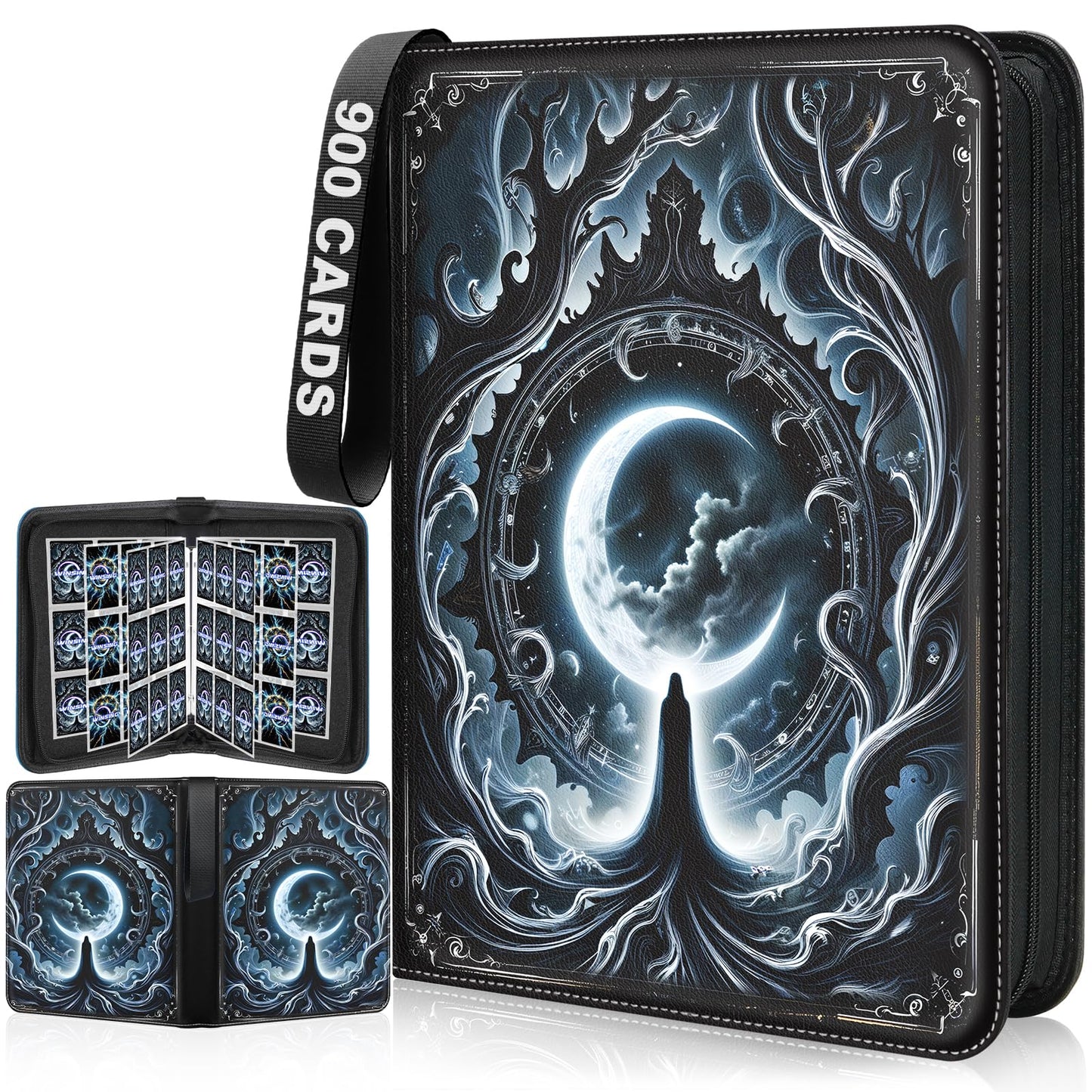 Winsing Card Binders 9 Pocket with 900 Pockets enhanced Zipper Case with 50 Removable Pages  Trading Folder Album Sleeves Holder Sheets for Game and Sports Cards Gifts for Boys and Girls Grey