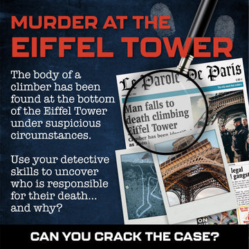 Lucky Egg Murder Mystery Cases - Murder at The Eiffel Tower - Detective Game - Unsolved Cold Case - Fun for Adults - Model LE16
