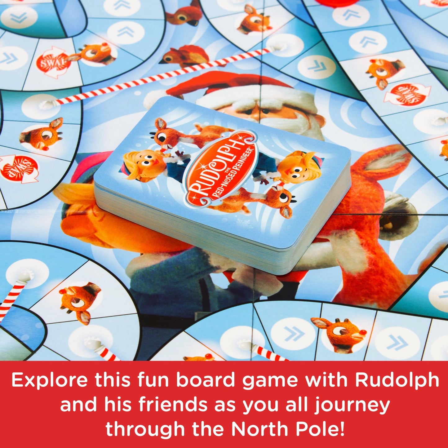 AQUARIUS Rudolph Board Game - Fun Family Christmas Gift for Kids & Adults - Red - Model 97001 - Officially Licensed Merchandise
