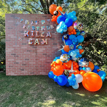 Blue And Orange Balloon Arch Kit, 100 Pcs Blue And Orange Balloon Garland Kit, Orange And Blue Latex Balloons Different Sizes 18/12/10/5 Inch For Birthday Graduation Space Themed Party Decorations