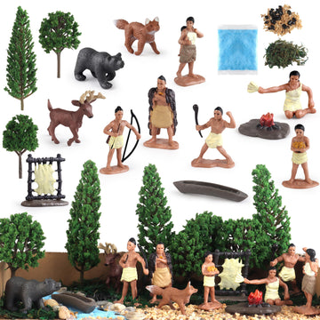Powhatan Indians, Powhatan Native American Figurines Set, Figurine Includes Powhatan Indian Figurines, Chief, Campfire, Trees, F