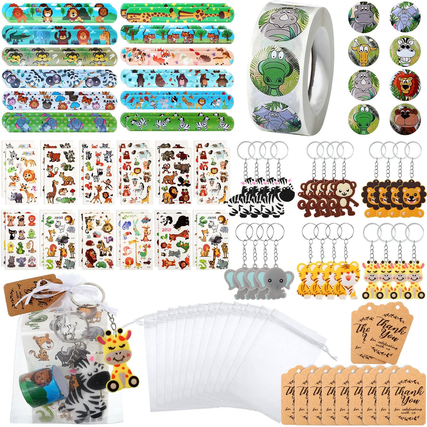 Fumete 121 Pcs Jungle Party Favors Safari Goodie Bags Stuffers For Boys Girls Include Jungle Animal Slap Bracelets Keychains Tem