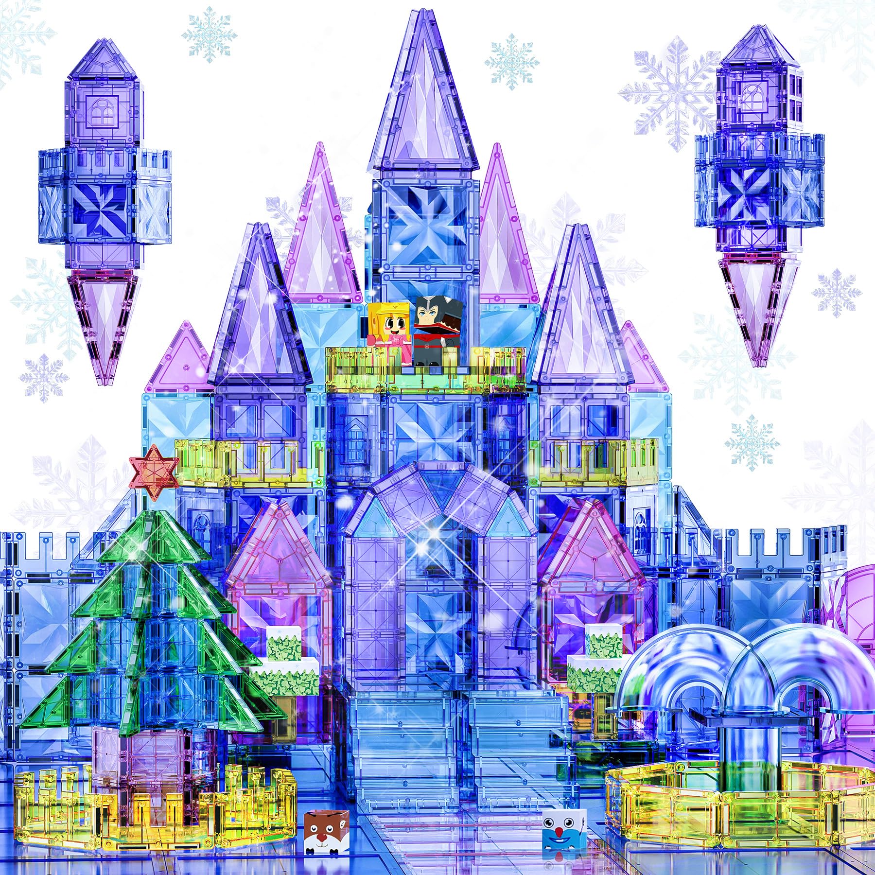 Sktmyy Magnetic Tiles,114Pcs 3D Diamond Princess Ice Castle, Magnet Tiles For Kids Age 3-5 4-8,Stem Educational Toys For Girls K