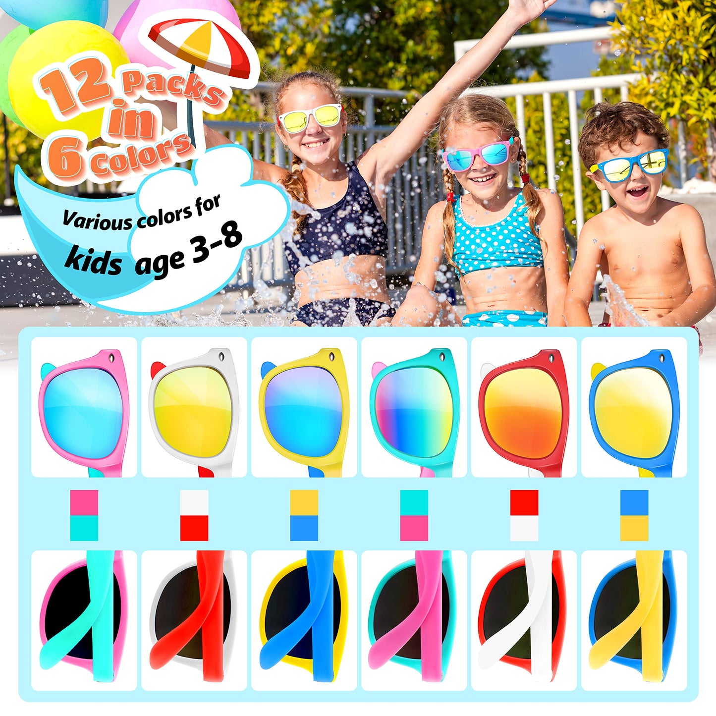 Giftinbox Kids Sunglasses Bulk, 12Pack Kids Sunglasses Party Favor With Uv Protection For Boys Girls, Beach Pool Birthday Party Supplies, Goody Bag Fillers Easter Basket Stuffers Gift For Kids 3-8