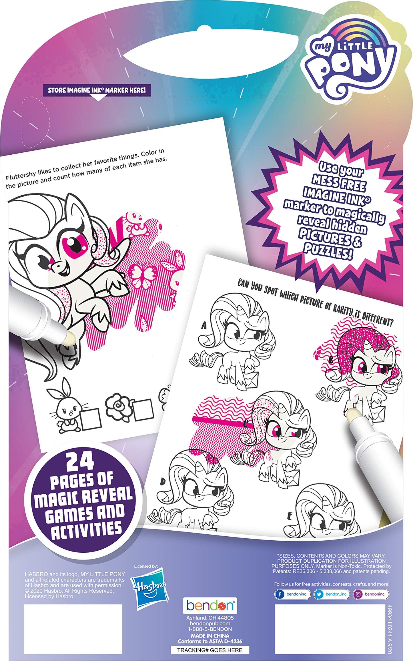 Bendon My Little Pony Coloring Game Book - 20 Pages, Mess-Free Marker, Small, Multicolor, Model 49934
