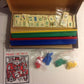 John N. Hansen Co. Travel Mah Jong - Small Wooden Game Set, Red/Blue/Yellow, Model 166