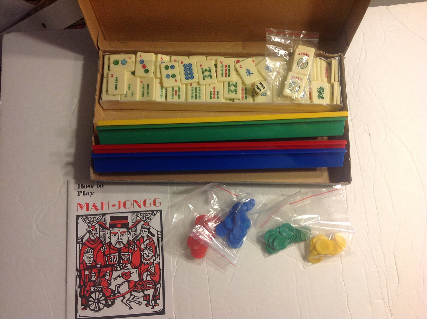 John N. Hansen Co. Travel Mah Jong - Small Wooden Game Set, Red/Blue/Yellow, Model 166