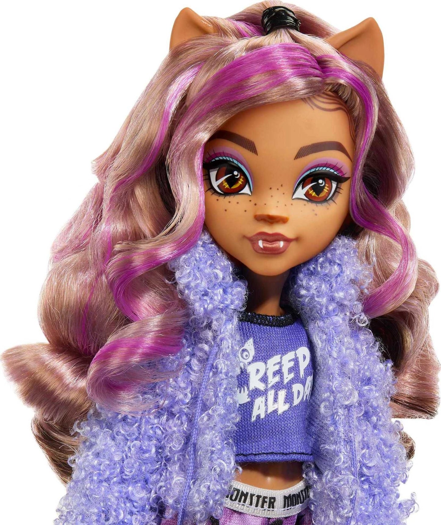 Monster High Creepover Party Doll - Clawdeen Wolf with Pet Dog Crescent, Sleepover Clothes, Accessories, Multicolor, Model HKY67