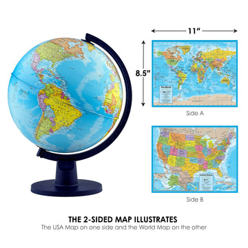Waypoint Geographic Scout+ With Map, World Globe For Kids, Decorative Classroom Globe With Stand, More Than 4000 Places, 12” Interactive Globe, Bonus Map Included, Blue