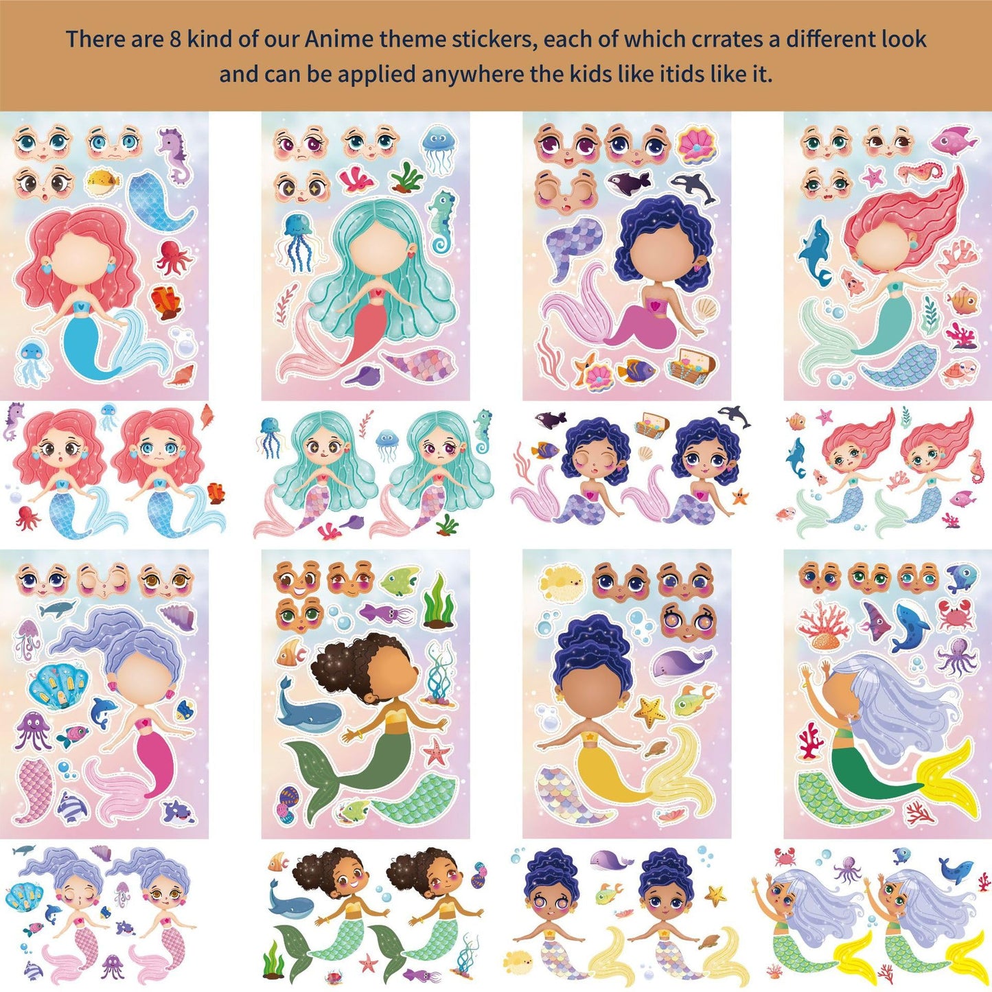 24 Sheets Make Your Own Mermaid Princess Stickers Make A Face Stickers For Kids Toddlers With Mermaid Diy Craft Stickers Kids Pa