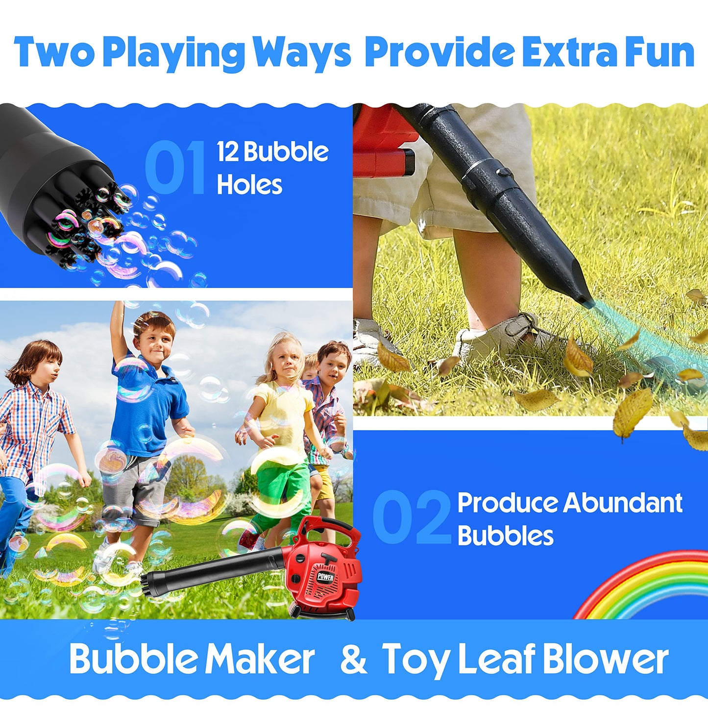 Toy Choi's Bubble Leaf Blower - 2 in 1 Kids Bubble Machine & Gardening Tool Set, Red, for Ages 3+ - Perfect Summer Outdoor Party Toy