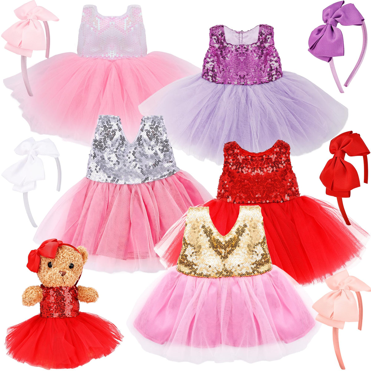 10 Pcs Bear Clothes and Headbands Stuffed Animal Dress Outfit Set Fits 1216 Inch Plush Teddy Bear Tutu Skirt Accessories for Do
