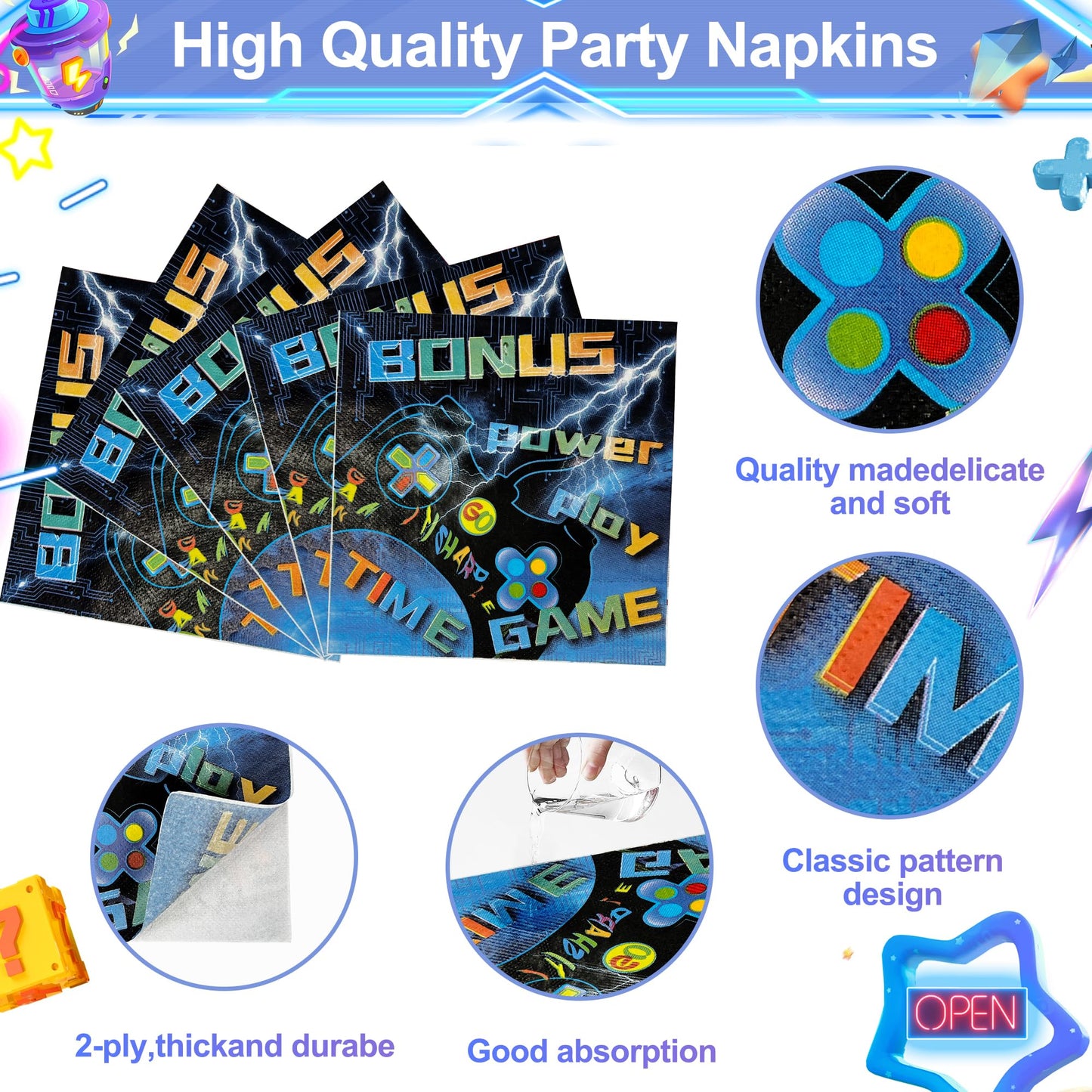 Lmjunzz Video Game Party Supplies 120 Pcs Set - Plates, Napkins, Forks, Perfect For Boys Birthday, Baby Shower, Serves 30