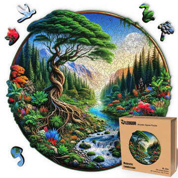 Majestic Landscape - 500 Piece Wooden Puzzles for mature-themeds - 18 x 17.5 in - Extra-Thick 5 mm Wood Puzzle  Hand-Shaped Pieces  Round XL Mosaic Design - enhanced Gift for Puzzle Lovers by LEOGOR