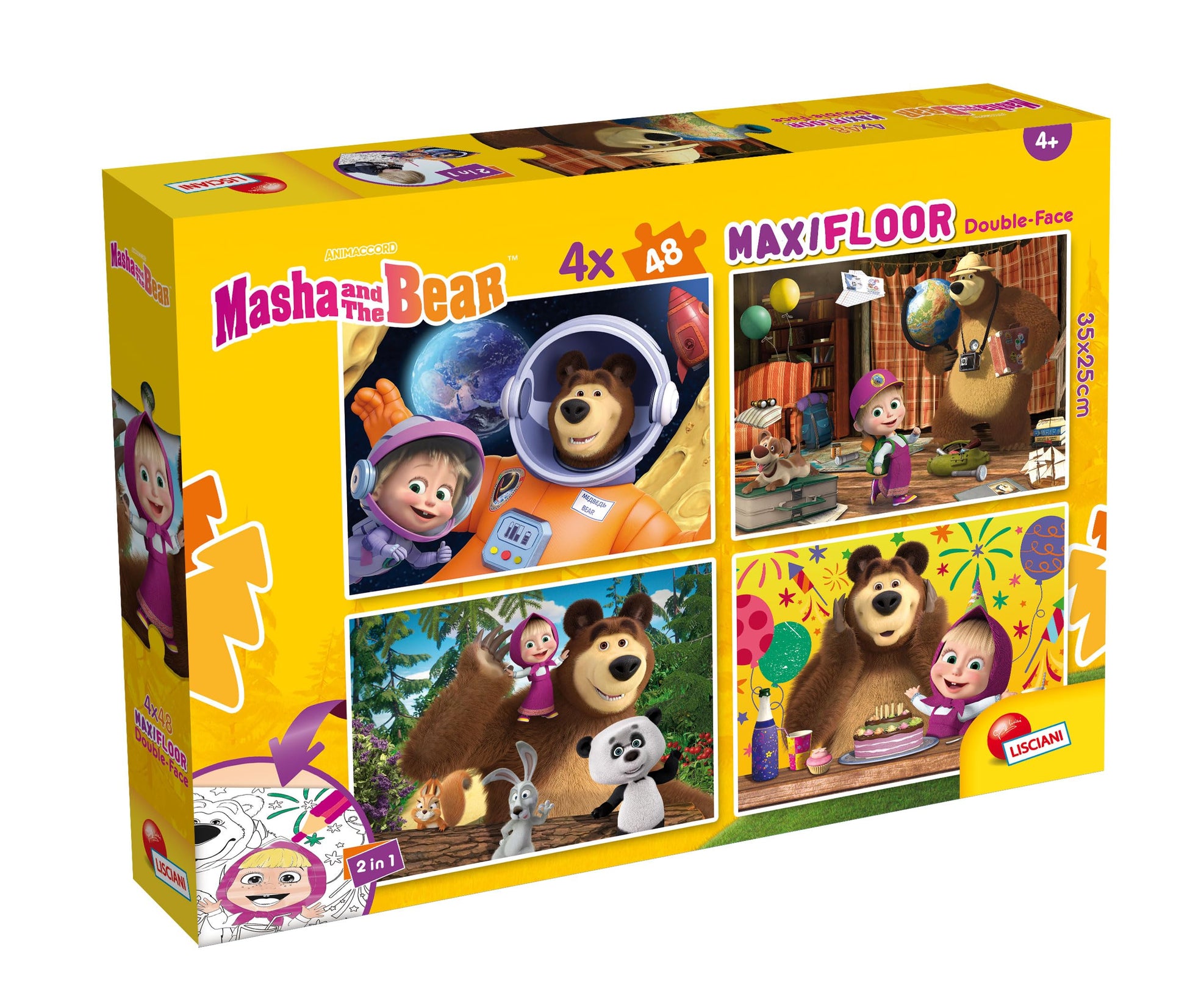 Lisciani - Masha and Michka MaxiFloor Puzzle - 4 x 48 Pieces - for Children from 4 Years - 25 x 35 cm - 4 Masha and the Bear Puz