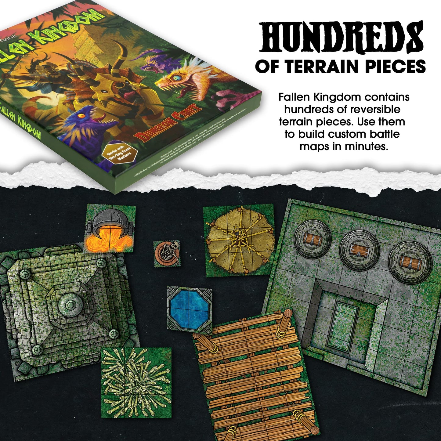 Dungeon Craft Fallen Kingdom Game, Hundreds Of Terrain Pieces, Cut Place Play, Build Interactive Maps, Double-Sided & Water-Resi