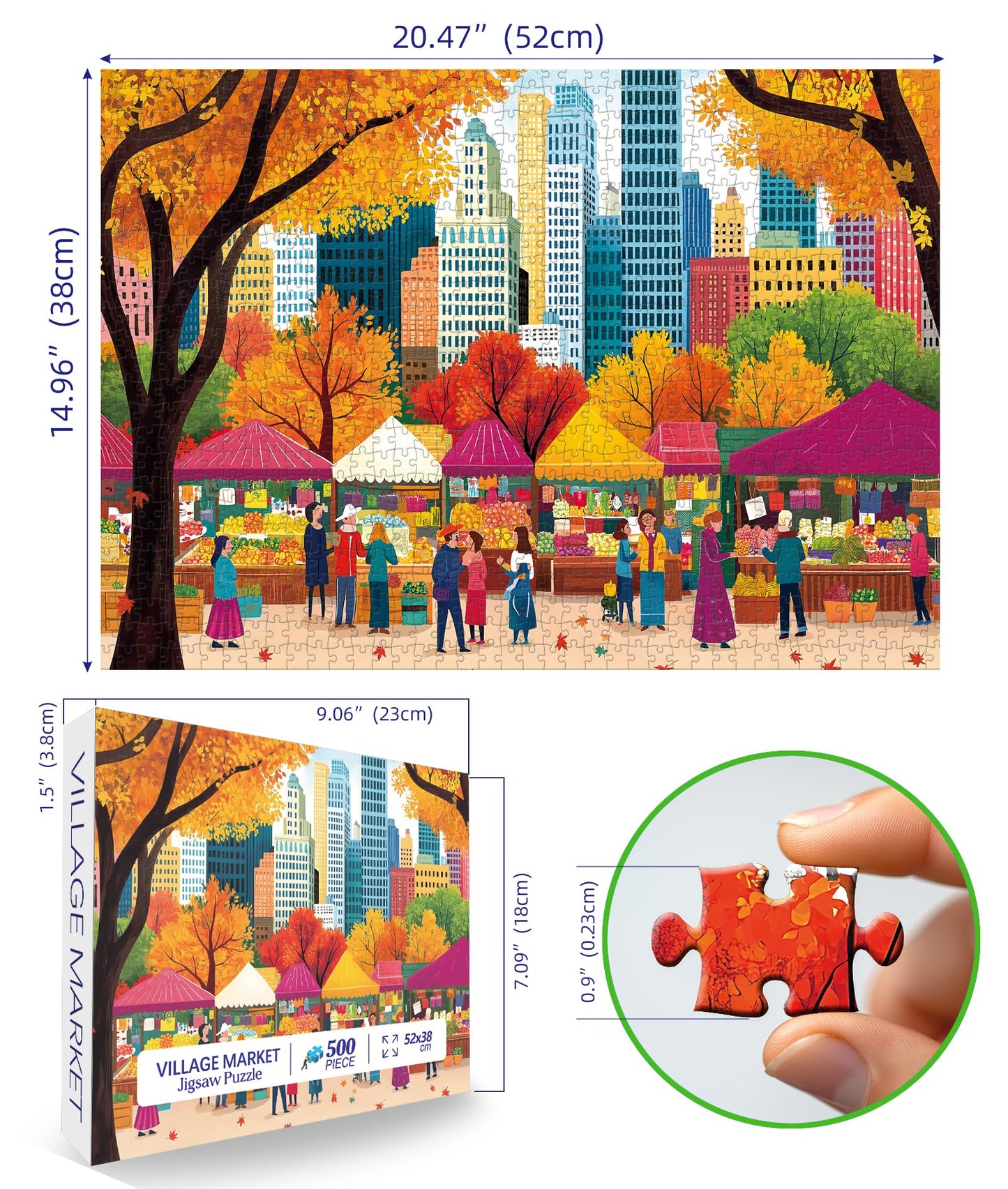 Blueforest Fall 500 Piece Puzzle for mature-themeds - Autumn Farmers Market Shaped Jigsaw  Unique Maple Leaf Border Art & Collector 's Challenge (23 x15 )