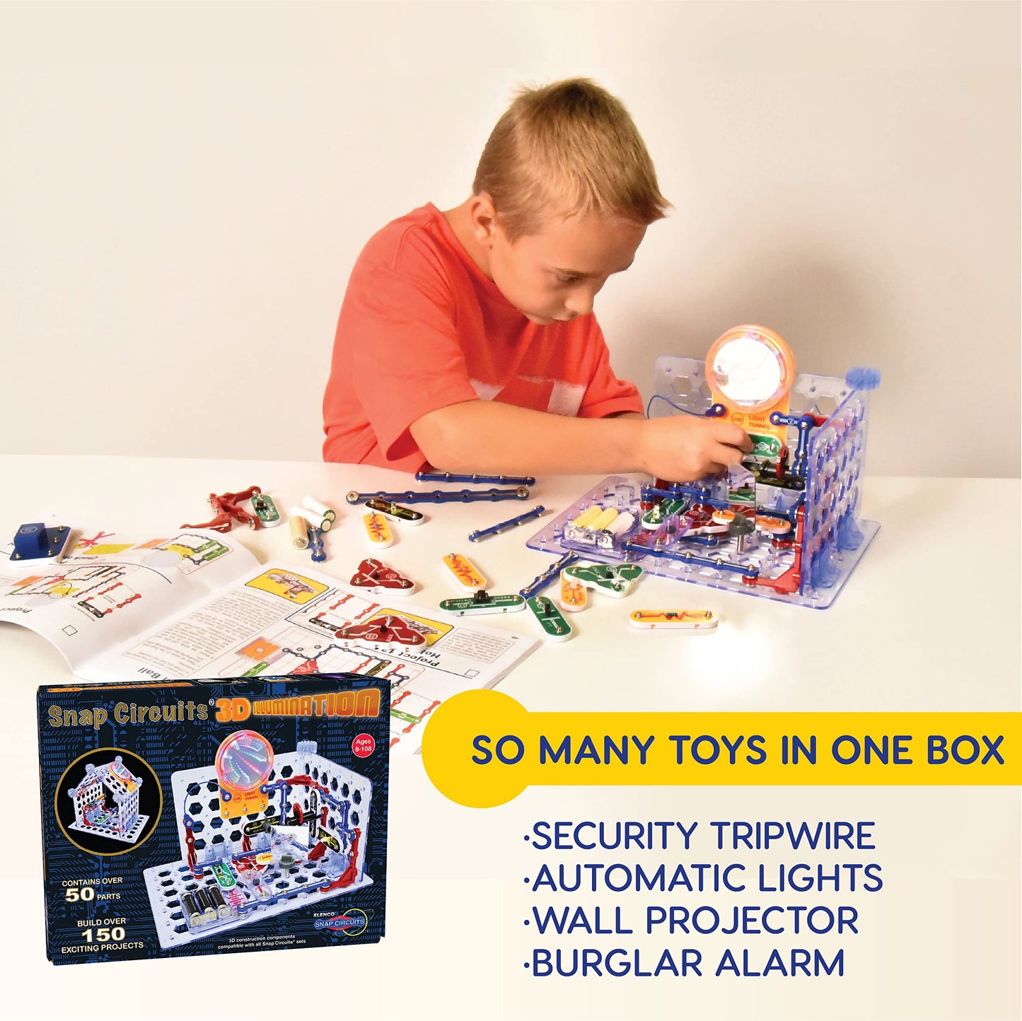 Snap Circuits 3D Illumination Electronics Exploration Kit | Over 150 Stem Projects | Full Color Project Manual | 50 Parts | Stem