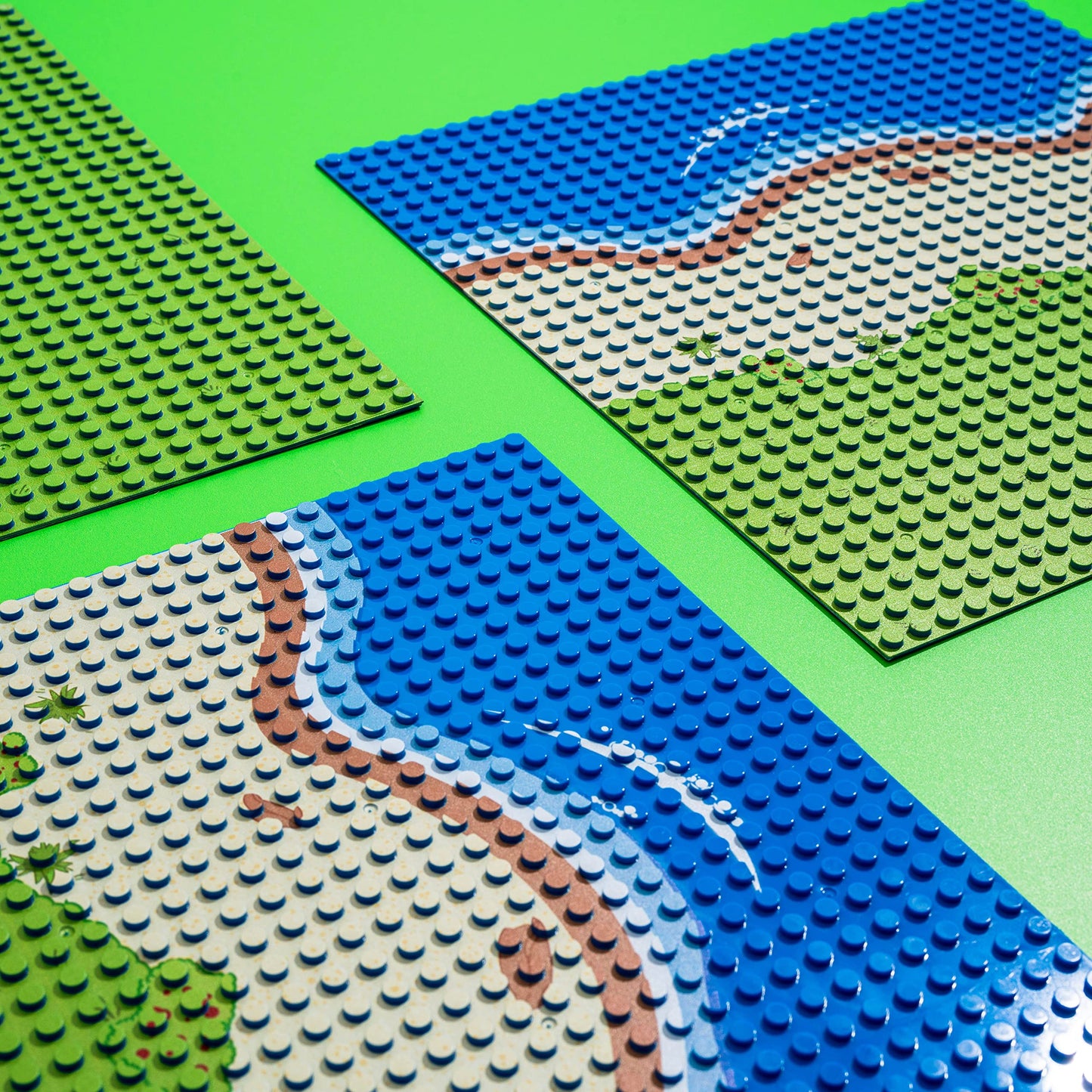 Island Building Block Base Plates Compatible With All Major Brands - 3 Pack Of Island Plates - 2 Straight & 1 Center Grass Addon To Expand You Island - 10 X 10 Inches Baseplate For Building Bricks