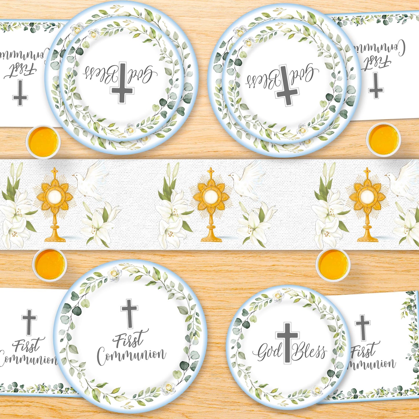 LyhongParty First Communion Decorations, First Communion Paper Plates and Napkins (Serves 25), Blue Baptism Plates and Napkins,B