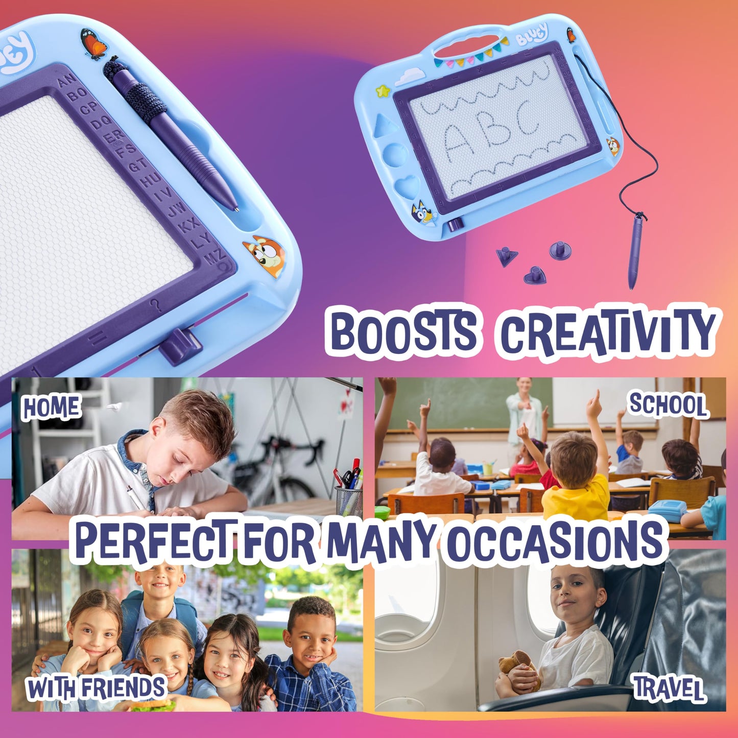 Bluey Magnetic Drawing Board for Kids, Magic Scribbler Educational Learning Toy, Doodle Pad with Stamps Toddler Learning Activit